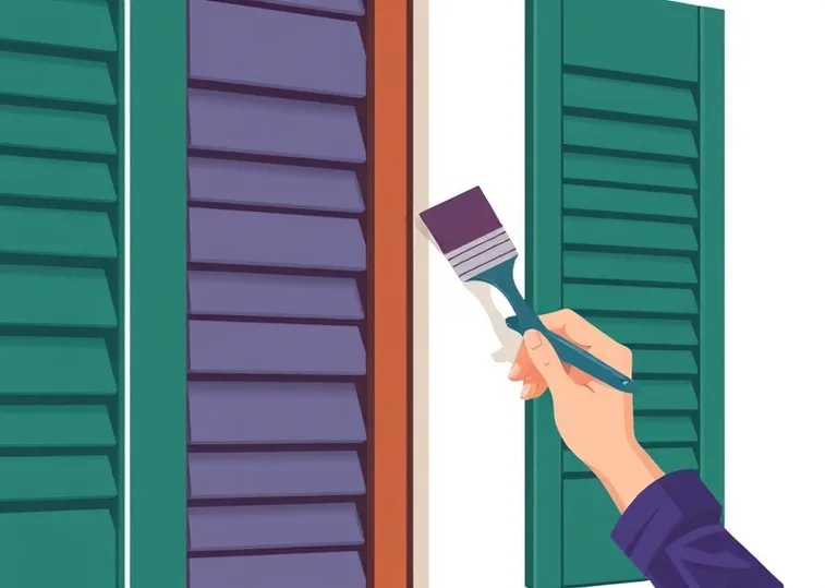 Mise en peinture au pinceau de volets et d'encadrements en bois