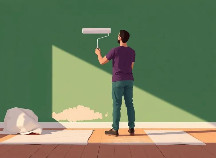 Peintre appliquant la peinture au rouleau sur un mur de salon